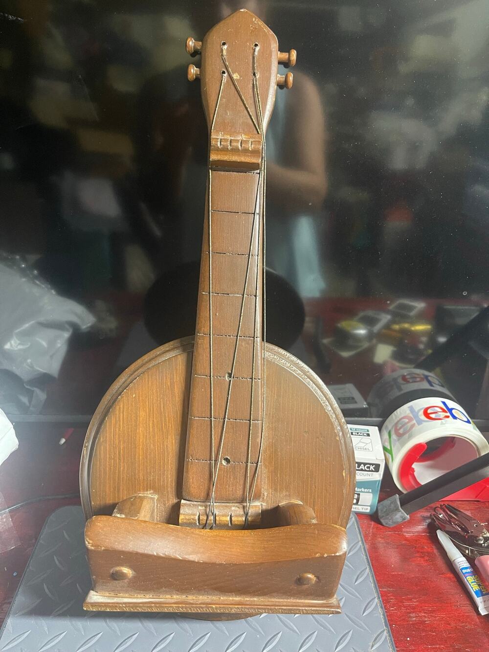 Wooden Banjo Shaped Wall Hanging Shelf Holder Box